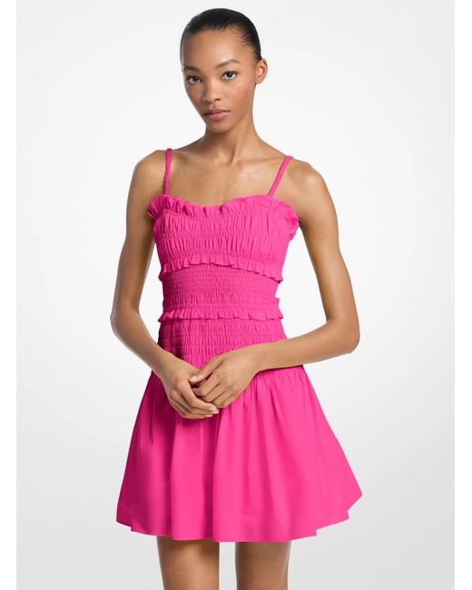 MICHAEL Michael Kors Pink Mk Smocked Cotton Poplin Tank Dress