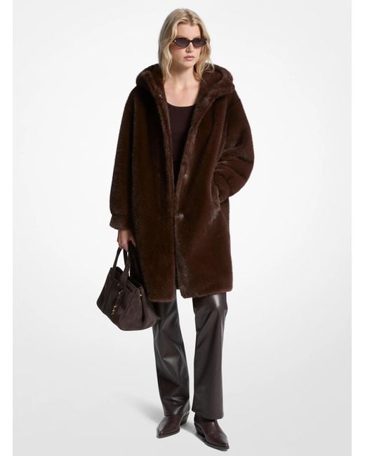 MICHAEL Michael Kors Brown Mk Faux Fur Hooded Coat