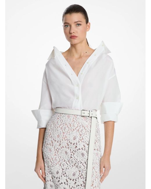 Michael Kors White Mk Silk And Cotton Taffeta Portrait Collar Shirt