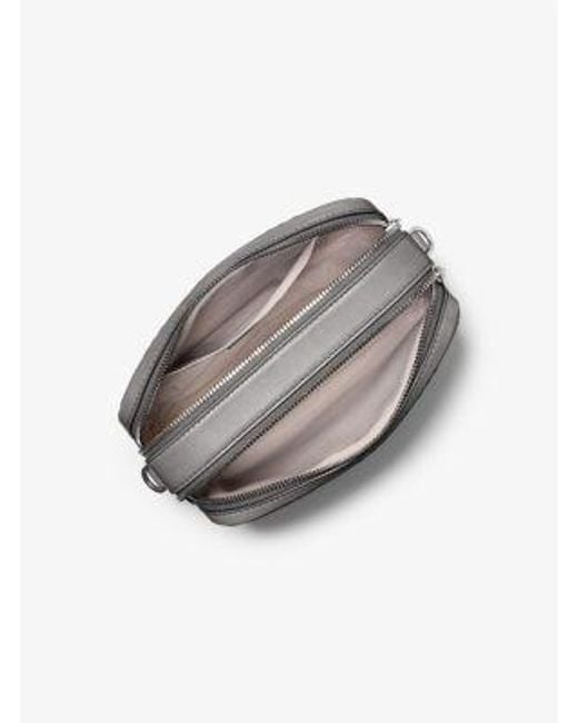 Michael Kors Gray Bryant Medium Burnished Leather Camera Crossbody Bag