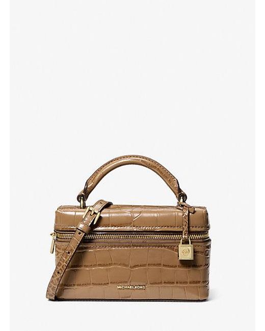 MICHAEL Michael Kors Brown Mk Jana Extra-Small Crocodile Embossed Leather Convertible Crossbody Bag