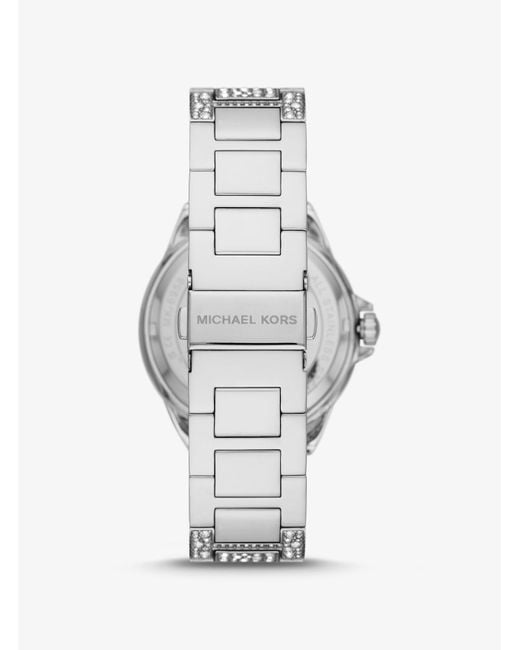 Reloj Camille oversize en tono plateado con incrustaciones Michael Kors de color White