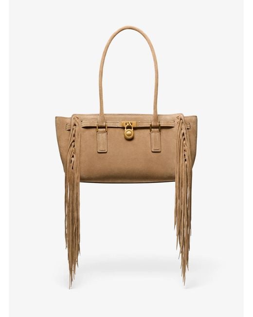 MICHAEL Michael Kors White Hamilton Moderne Small Fringed Suede Satchel