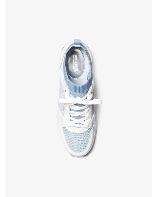 Michael Kors Blue Mk Georgie Leather And Textured Knit Trainer