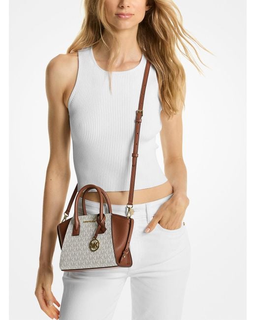 Michael Kors Outlet Natural Mk Avril Extra-Small Signature Logo Satchel