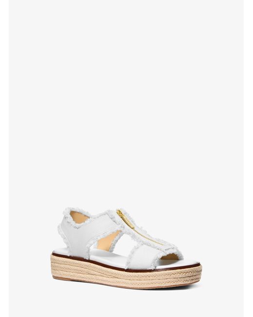 MICHAEL Michael Kors White Mk Berkley Frayed Denim Espadrille Sandal