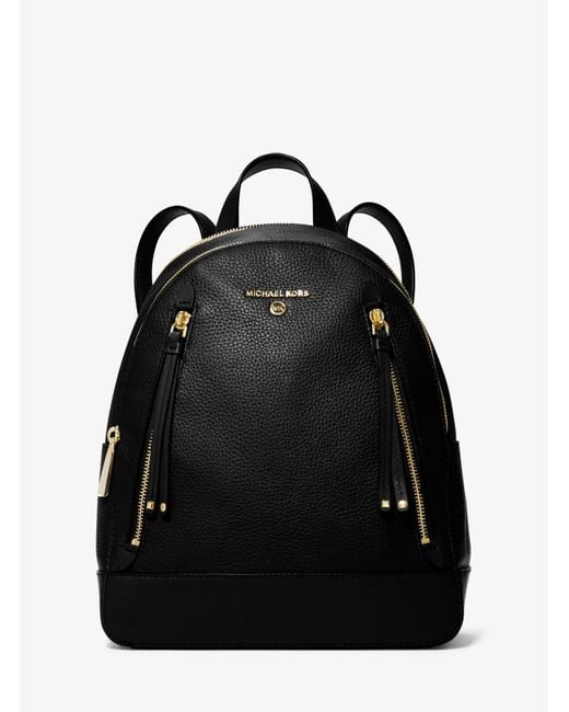 Michael Kors Brooklyn Medium Pebbled Leather Backpack in Black | Lyst ...