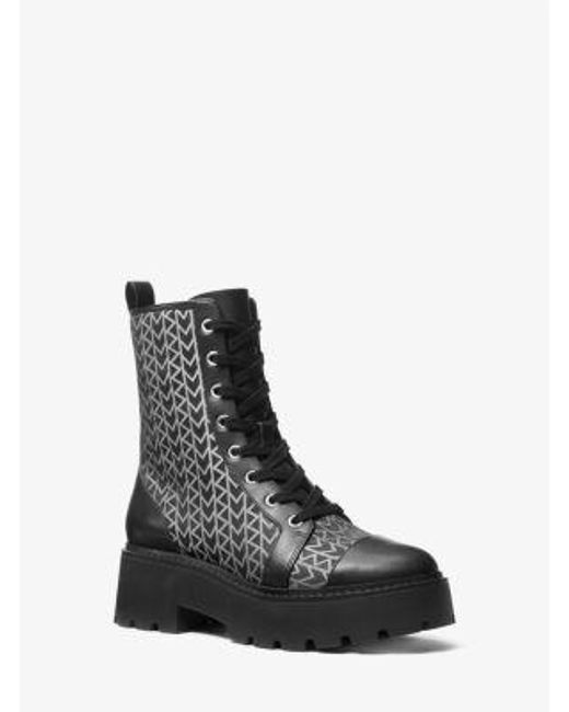 Michael Kors Black Blake Mk2000 Logo Jacquard Combat Boot