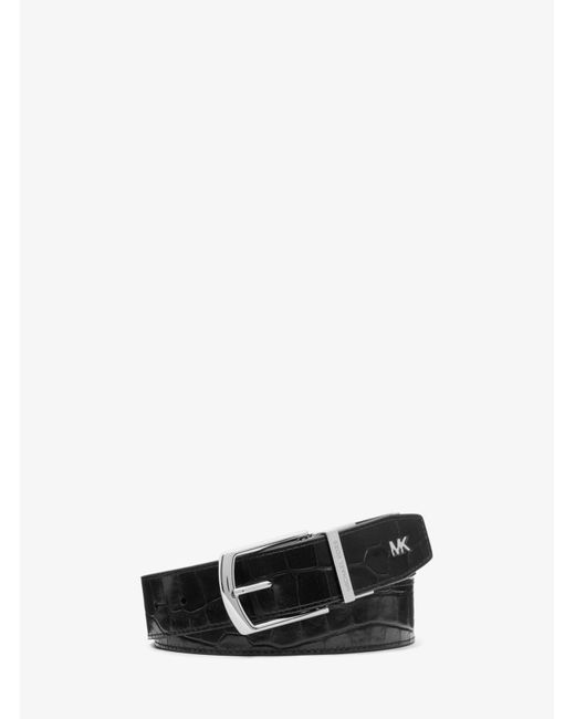 Michael Kors Black Reversible Crocodile Embossed Leather And Logo Belt for men