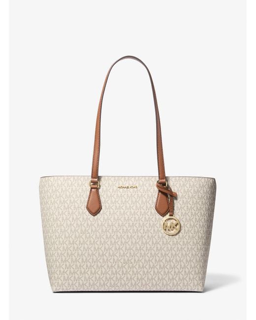 Michael Kors Outlet Natural Mk Sheila Large Signature Logo Tote Bag