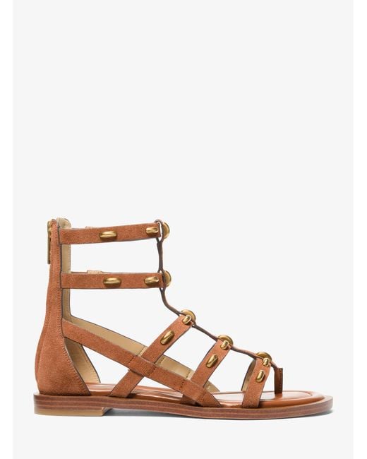 Michael Kors Brown Mk Noa Studded Suede Gladiator Sandal