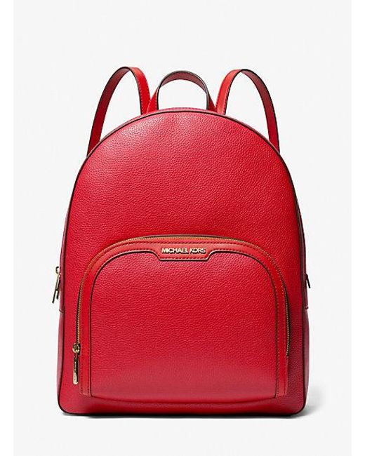 Michael Kors Red Jaycee Large Pebbled Leather Backpack