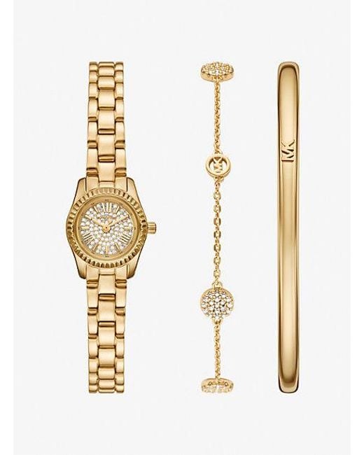 Michael Kors White Petite Lexington Pavé-Tone Watch And Jewelry Gift Set