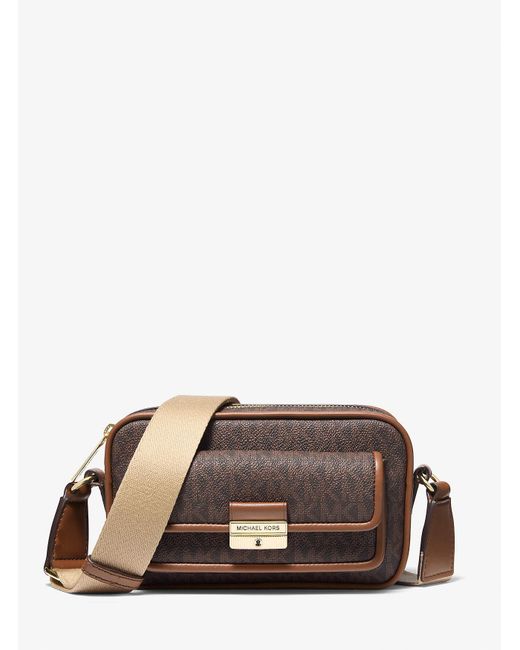 Mk Camera Bag A Tracolla Bradshaw Extra Small Con Logo Metallizzato di Michael Kors Outlet in Brown