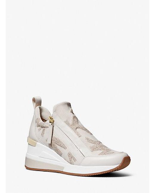 Michael Kors White Mk Willis Logo Stretch Knit Trainer