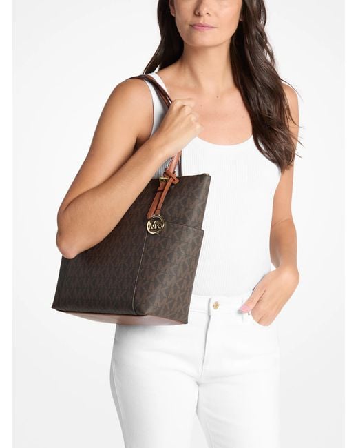 Michael Kors Outlet Brown Mk Charlotte Medium Signature Logo Top-Zip Tote Bag