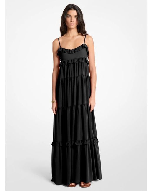 MICHAEL Michael Kors Black Mk Ruffled Georgette Tiered Maxi Dress