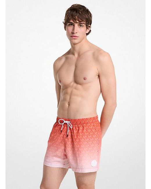 Michael Kors Red Ombré Signature Logo Swim Trunks for men