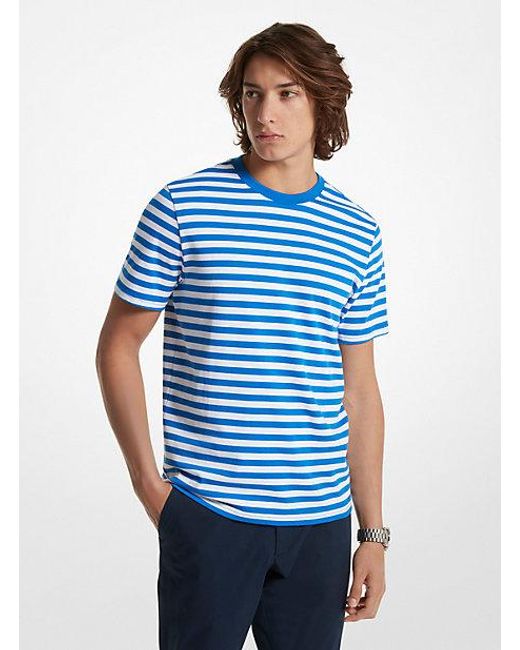 Michael Kors Blue Mk Striped Pima Cotton T-Shirt for men