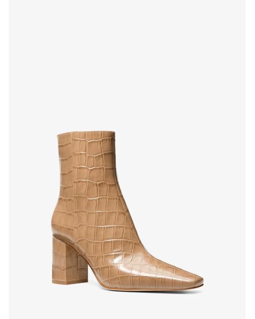 MICHAEL Michael Kors White Mk Elise Crocodile Embossed Leather Boot