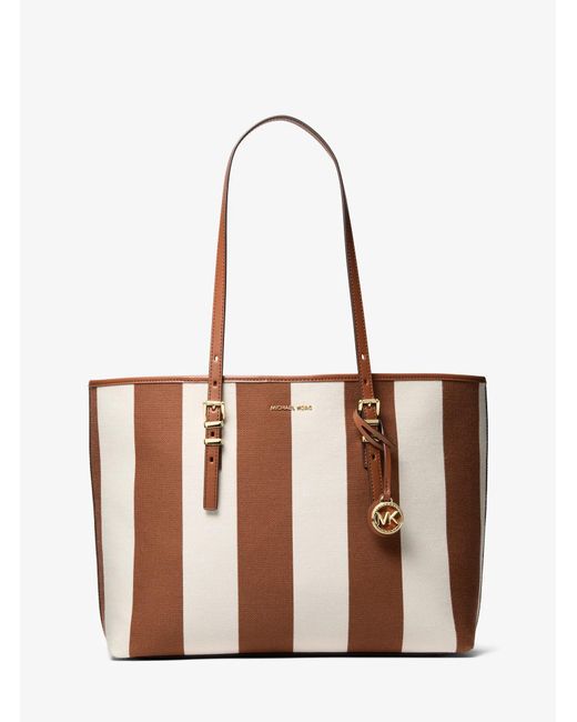 MICHAEL Michael Kors White Mk Quinn Large Striped Canvas Tote Bag