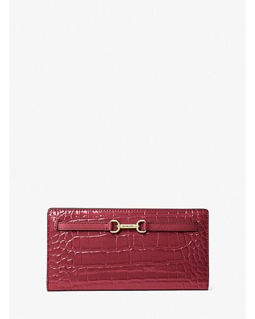 Michael Kors Red Carson Large Crocodile Embossed Wallet