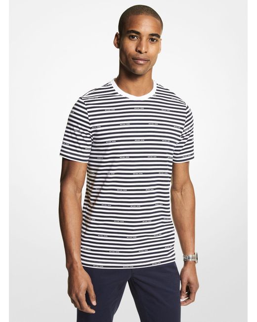 Michael Kors Logo Striped Cotton Jersey T-shirt in Midnight (Blue) for ...