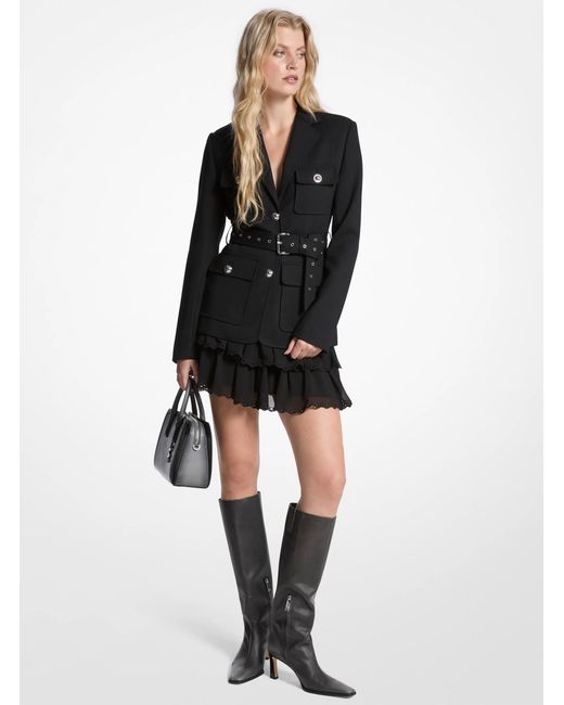 MICHAEL Michael Kors Black Stretch Wool Blend Belted Utility Blazer