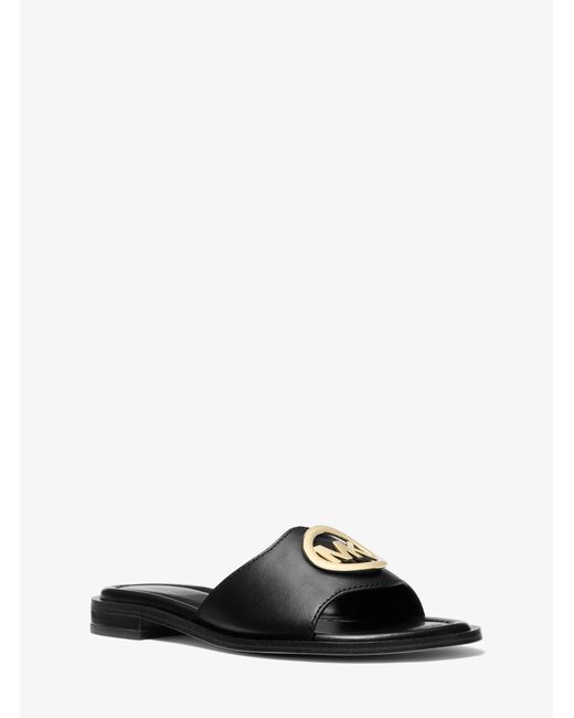 Michael Kors Outlet Black Mk Hannah Slide Sandal