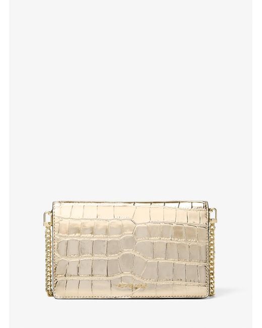 Michael Kors Natural Mk Jet Set Medium Metallic Crocodile Embossed Leather Crossbody Bag