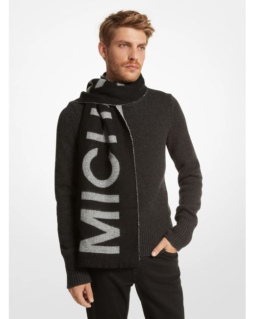 Michael Kors Black Oversized Logo Knit Scarf for men