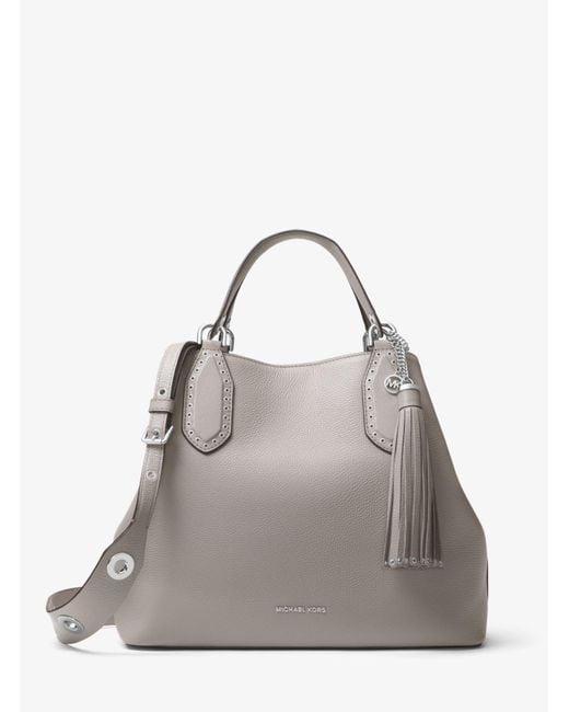 Michael Kors Brooklyn Large Leather Satchel in Gray Lyst