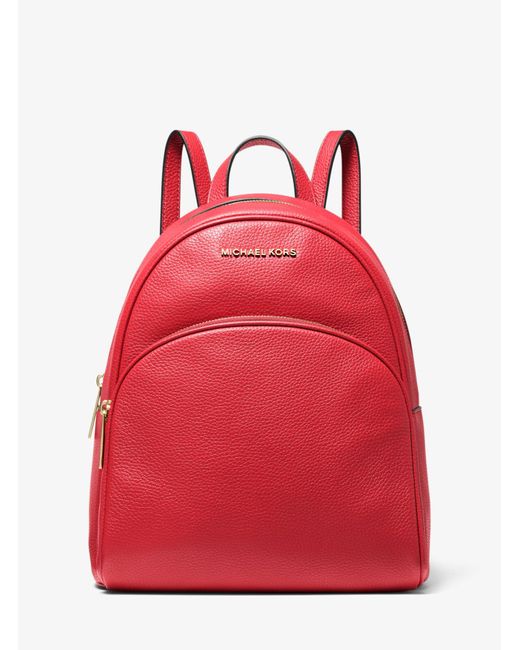 Michael Kors Red Abbey Medium Pebbled Leather Backpack