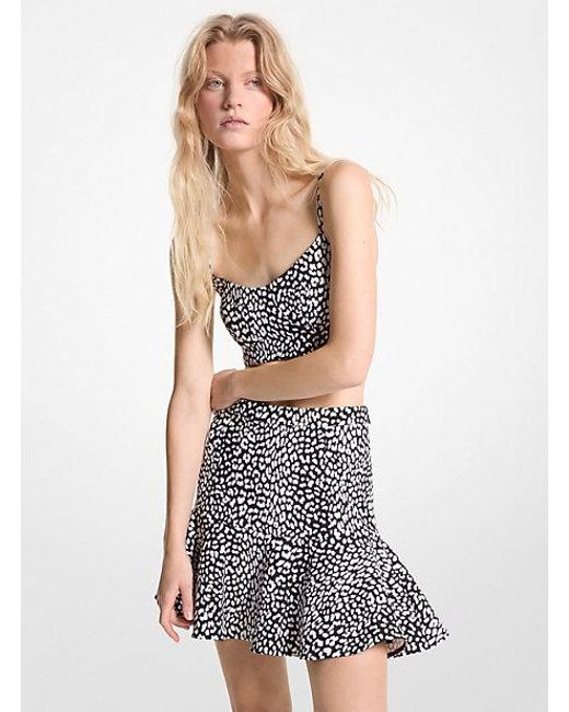Michael Kors White Leopard Print Stretch Crepe Skirt