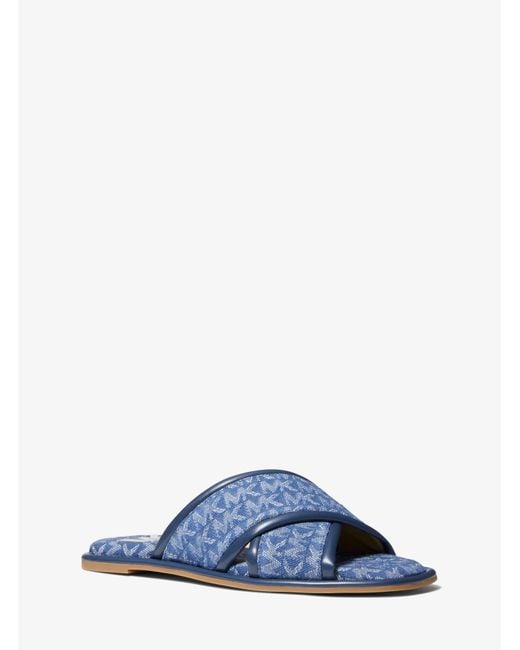 Michael Kors Gideon Denim Logo Jacquard Slide Sandal in Blue Lyst