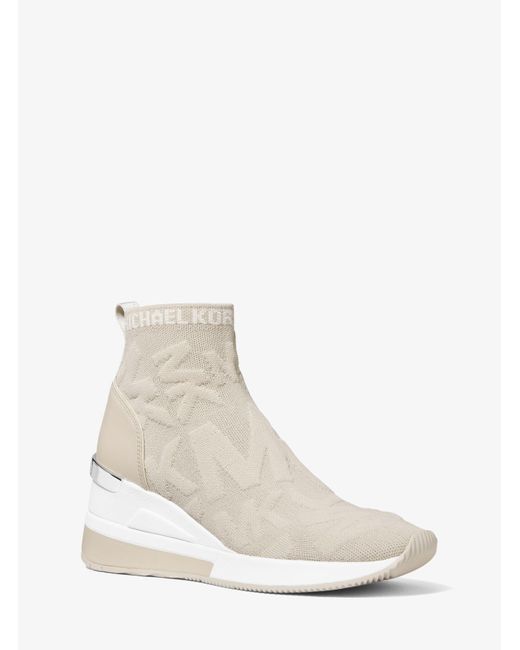 Michael Kors Synthetic Skyler Logo Stretch Knit Sock Sneaker in Light
