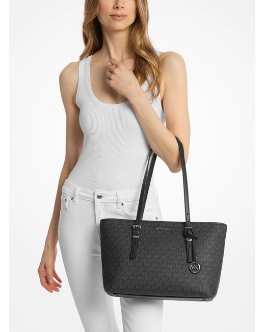 MICHAEL Michael Kors Black Mk Quinn Medium Signature Logo And Leather Tote Bag