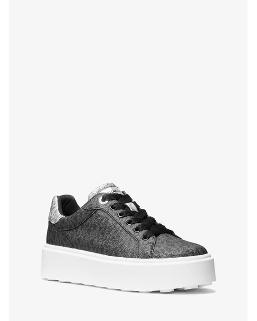 Michael Kors Outlet White Mk Romey Metallic Two-Tone Signature Logo Platform Trainers