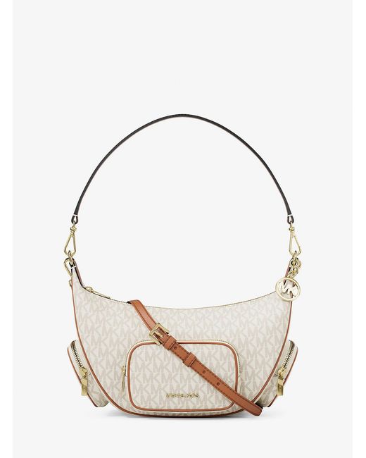 Michael Kors Outlet White Mk Merritt Medium Signature Logo Convertible Shoulder Bag