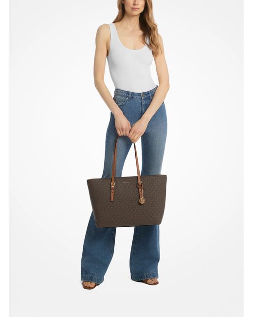 MICHAEL Michael Kors Brown Quinn Large Signature Logo And Leather Tote Bag