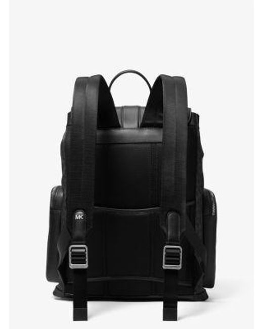 Michael Kors Black Mk Hudson Signature Logo And Leather Cargo Backpack for men