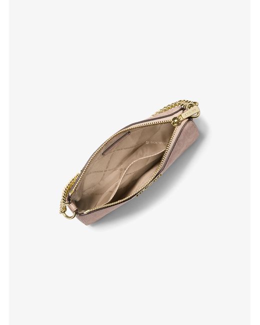 Michael Kors Outlet Natural Mk Jet Set Small Signature Logo Chain Pochette
