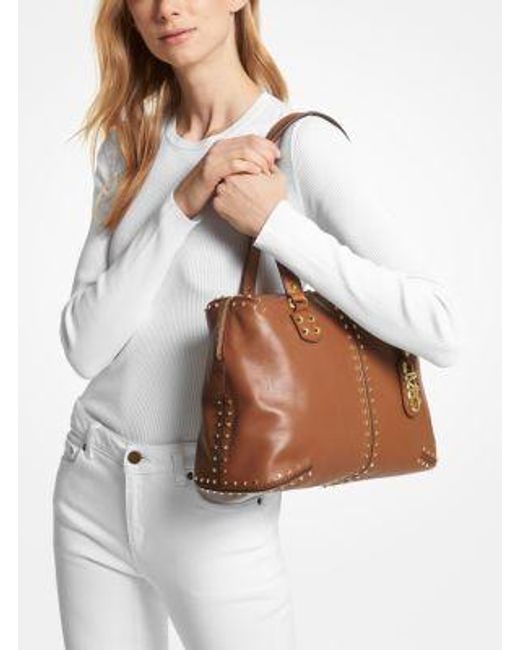 Michael Kors Brown Astor Large Studded Leather Tote Bag