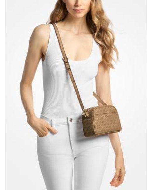 Michael Kors Natural Jet Set Small Signature Logo Camera Crossbody Bag
