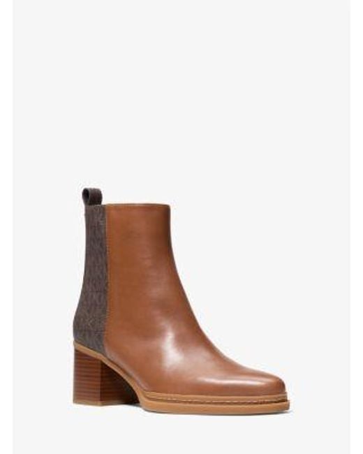Michael Kors Brown Mk Lex Leather And Signature Logo Boot