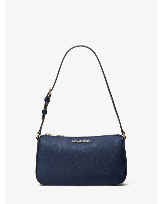 Michael Kors Outlet Blue Mk Jet Set Medium Saffiano Leather Pochette