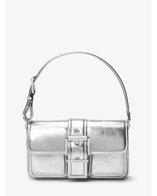 Borsa a spalla Colby media in pelle metallizzata di MICHAEL Michael Kors in White