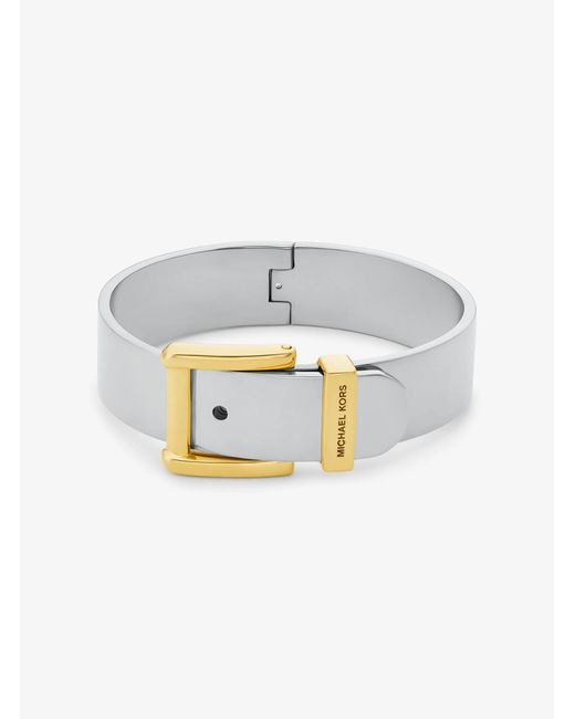Michael Kors White Gold-tone Or Silver-tone Colby Buckle Bangle Bracelet