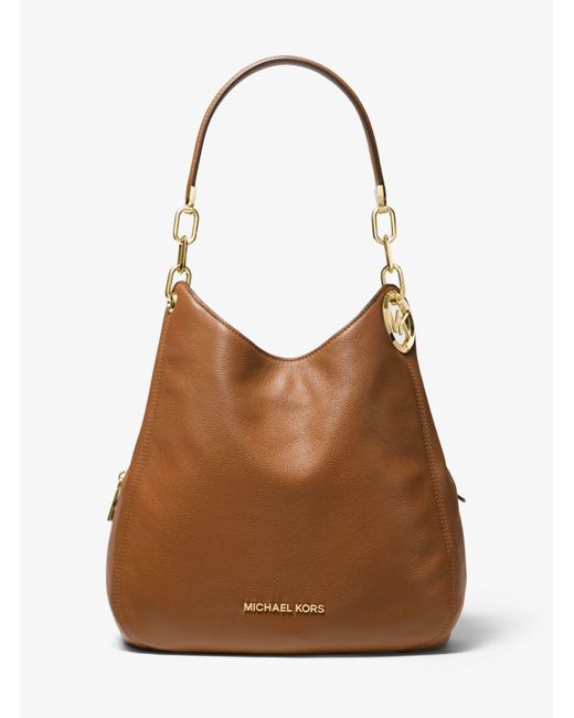 Michael Kors Lillie Pebbled Leather Chain Shoulder To in Brown | Lyst