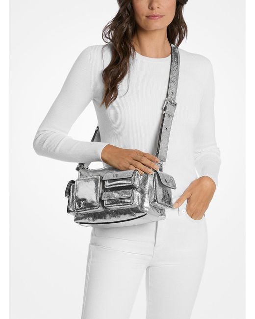 Mk Sac Porté Épaule Dakota De Taille Moyenne En Cuir Craquelé Métallisé MICHAEL Michael Kors en coloris White